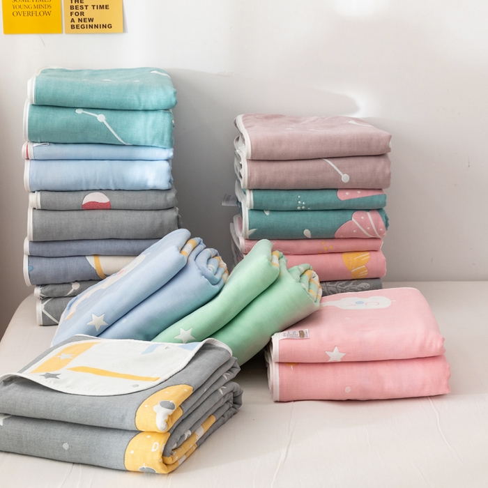 91家纺网 家纺一手货源 找家纺 朴尔家纺-毛巾被 2026新款卡漫风格全棉六层纱毛巾被 组合图（仅供展示不可下单）