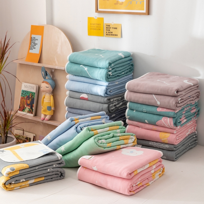 91家纺网 家纺一手货源 找家纺 朴尔家纺-毛巾被 2026新款卡漫风格全棉六层纱毛巾被 组合图（仅供展示不可下单）