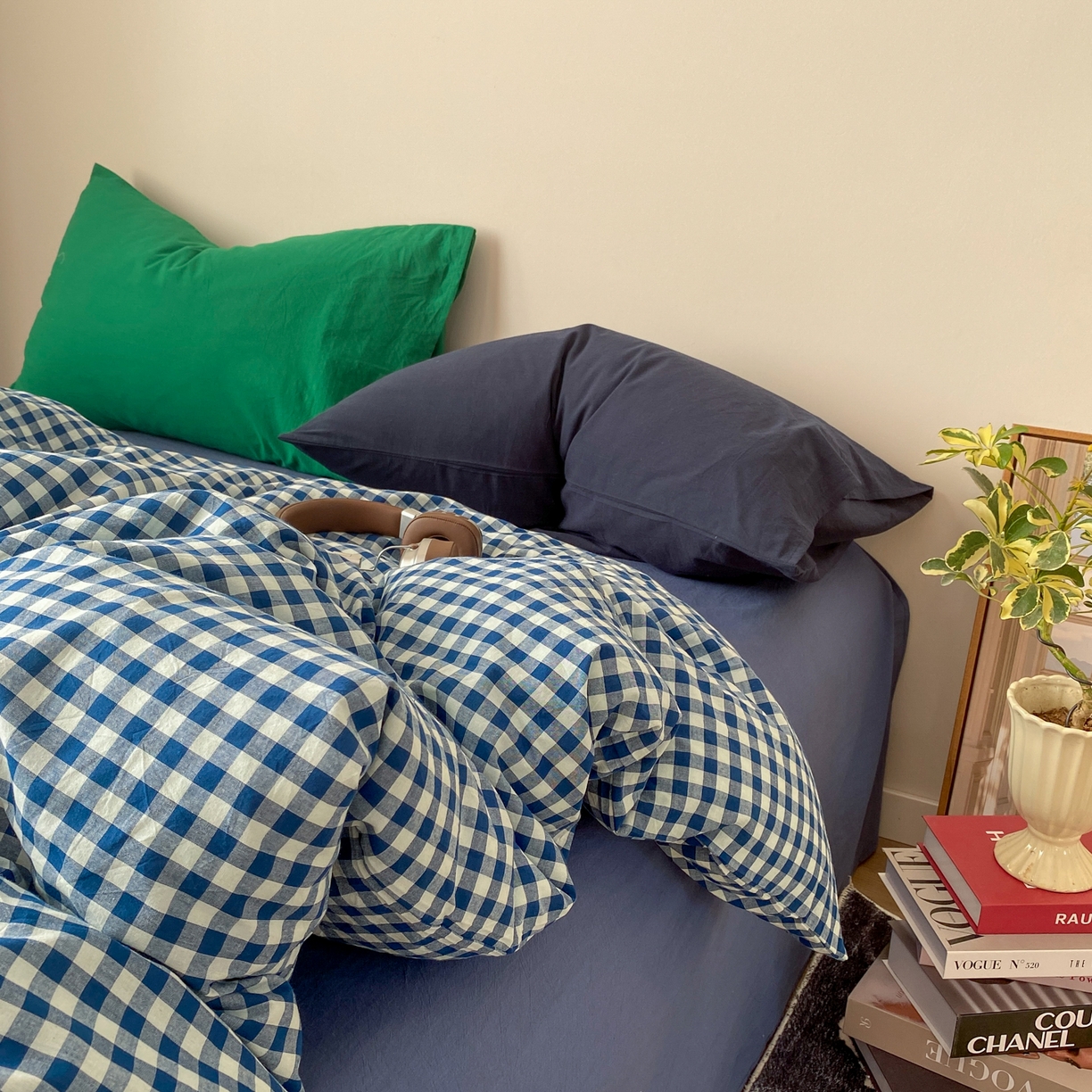 91家纺网 家纺一手货源 找家纺 （总）对白 2026新款全棉纯棉色织水洗棉四件套-极简格子冰川孤岛系列