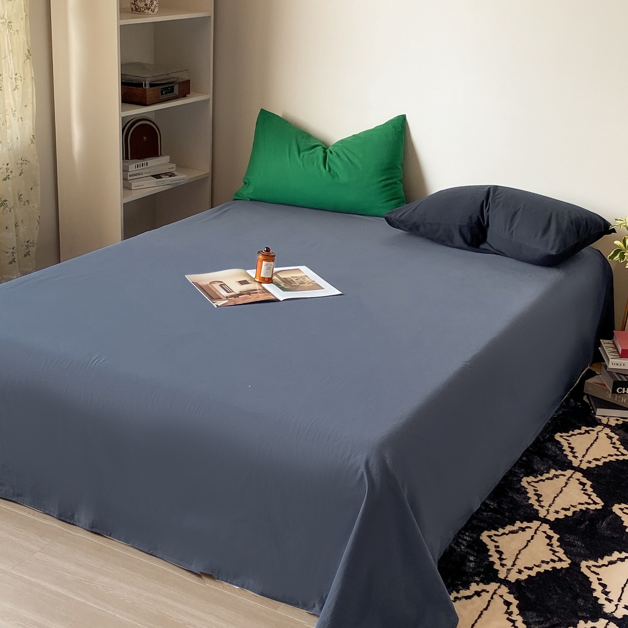 91家纺网 家纺一手货源 找家纺 对白 2026新款全棉纯棉色织水洗棉四件套-极简格子冰川孤岛系列 冰川小岛