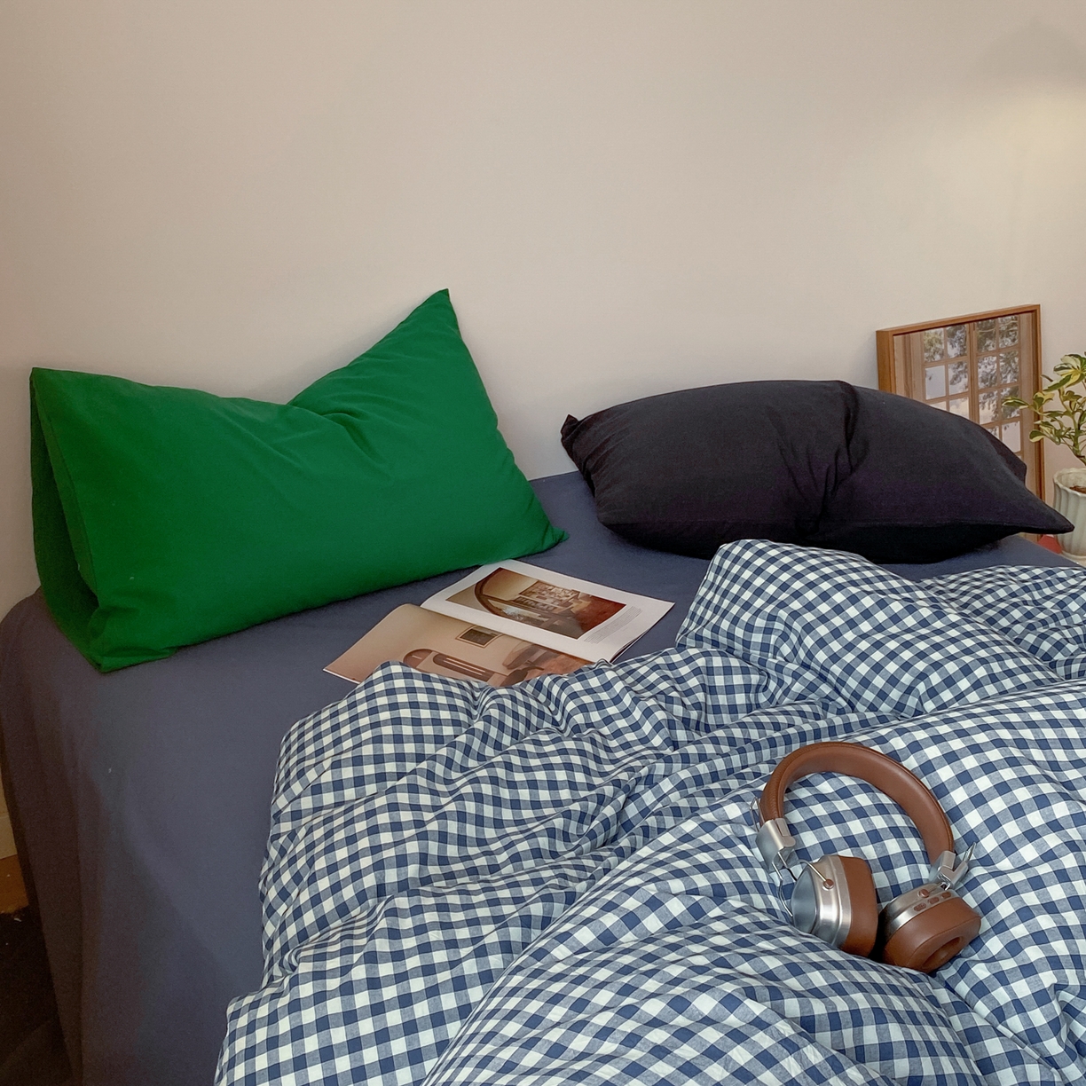 91家纺网 家纺一手货源 找家纺 对白 2026新款全棉纯棉色织水洗棉四件套-极简格子冰川孤岛系列 冰川小岛