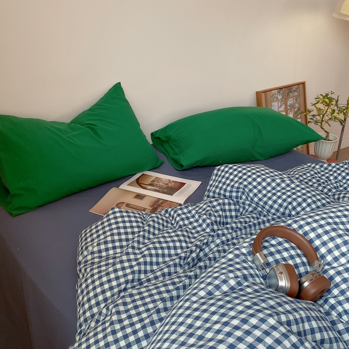 91家纺网 家纺一手货源 找家纺 对白 2026新款全棉纯棉色织水洗棉四件套-极简格子冰川孤岛系列 冰川小岛