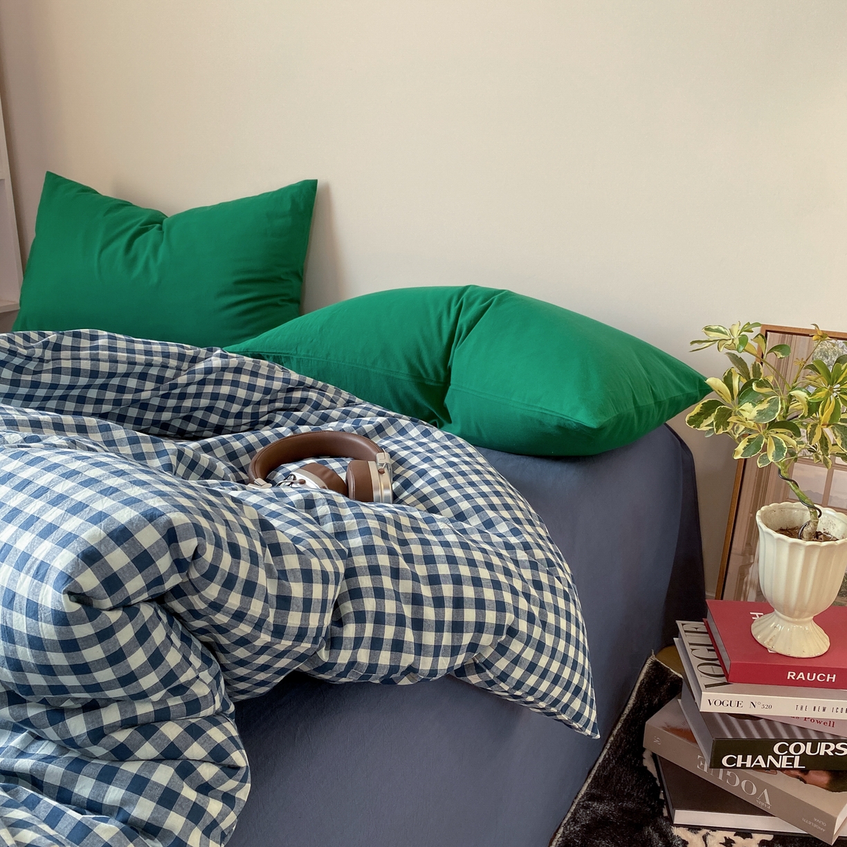 91家纺网 家纺一手货源 找家纺 对白 2026新款全棉纯棉色织水洗棉四件套-极简格子冰川孤岛系列 冰川小岛