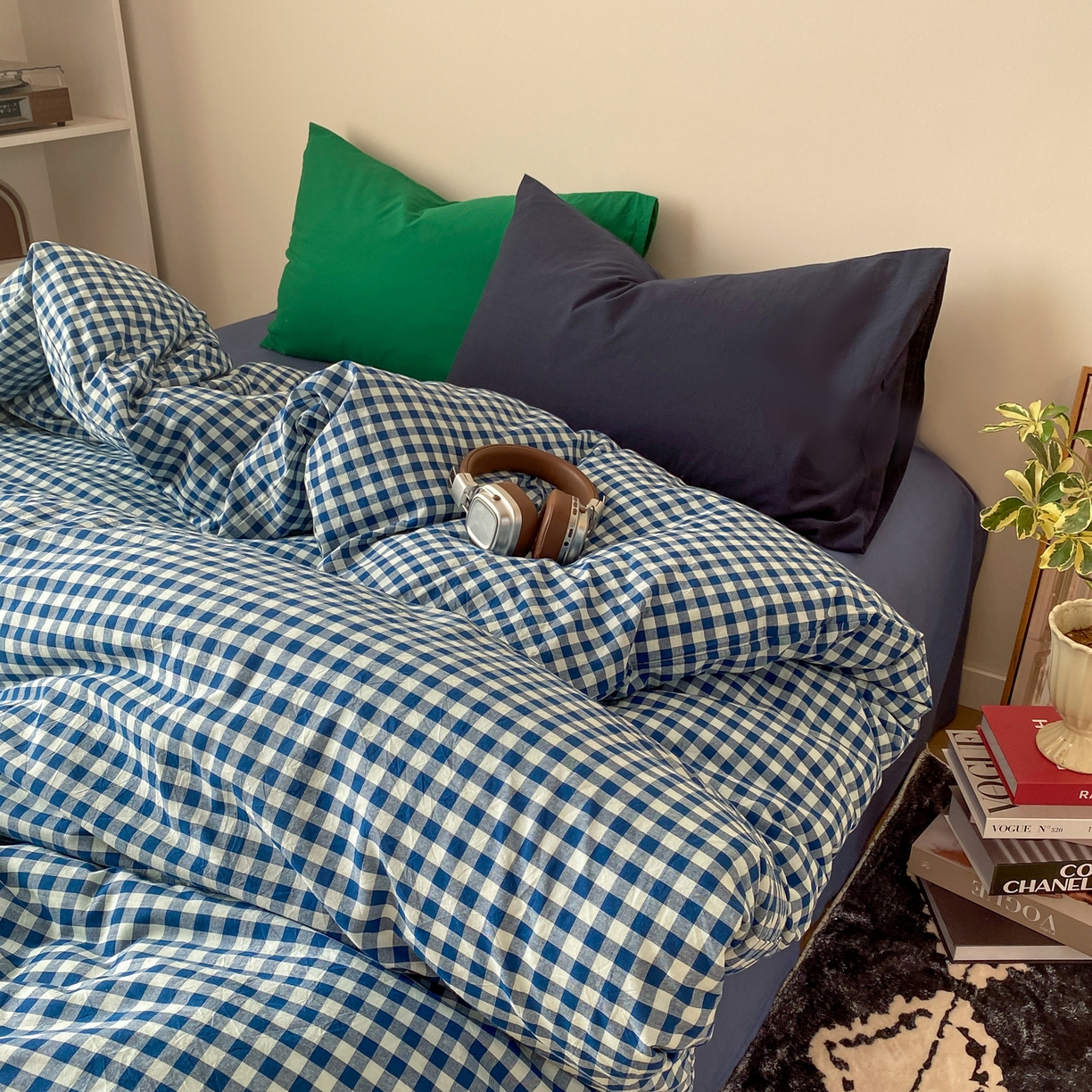 对白 2026新款全棉纯棉色织水洗棉四件套-极简格子冰川孤岛系列 冰川小岛