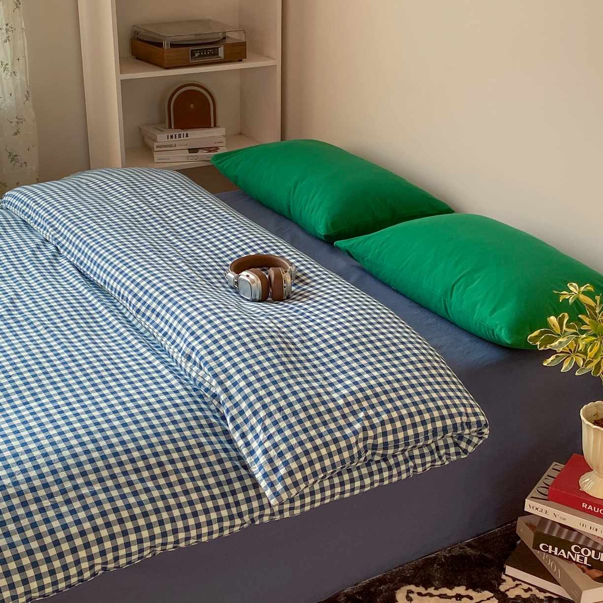 91家纺网 家纺一手货源 找家纺 对白 2026新款全棉纯棉色织水洗棉四件套-极简格子冰川孤岛系列 冰川小岛