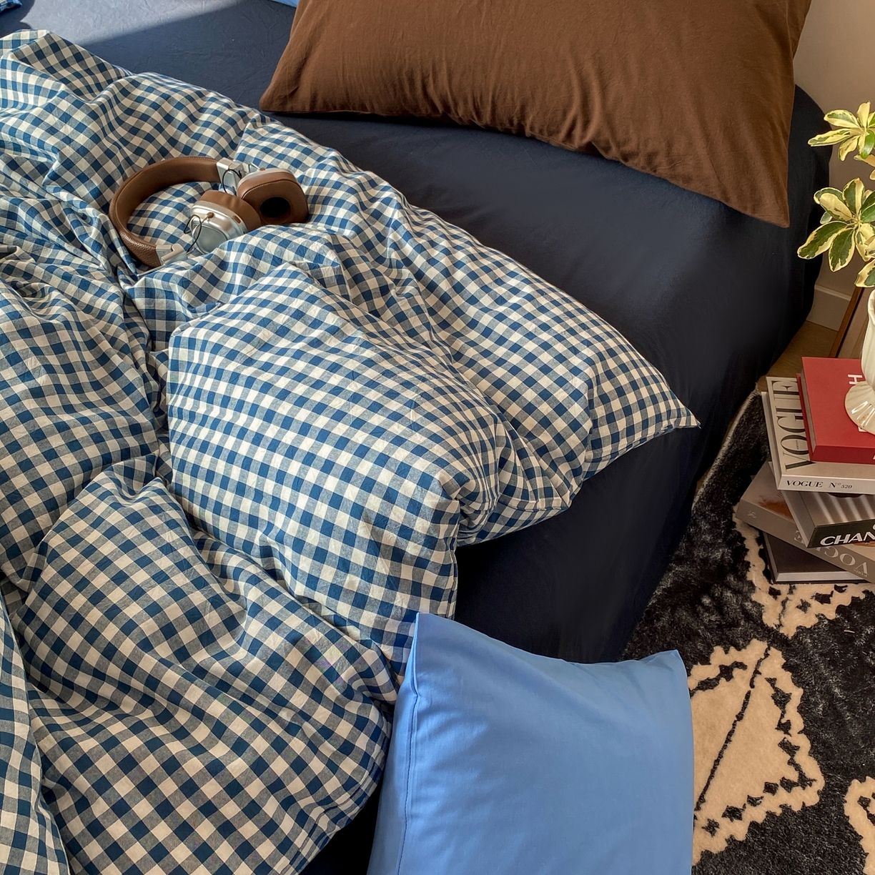 91家纺网 家纺一手货源 找家纺 对白 2026新款全棉纯棉色织水洗棉四件套-极简格子冰川孤岛系列 海上孤岛