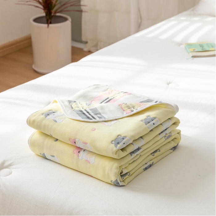 91家纺网 家纺一手货源 找家纺 朴尔家纺-毛巾被 2026新款卡通系全棉六层纱毛巾被 土拨鼠-黄