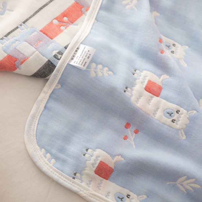 91家纺网 家纺一手货源 找家纺 朴尔家纺-毛巾被 2026新款卡通系全棉六层纱毛巾被 欢乐羊驼-兰