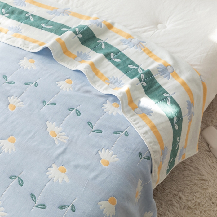 91家纺网 家纺一手货源 找家纺 朴尔家纺-毛巾被 2026新款卡通系全棉六层纱毛巾被 一米阳光-蓝