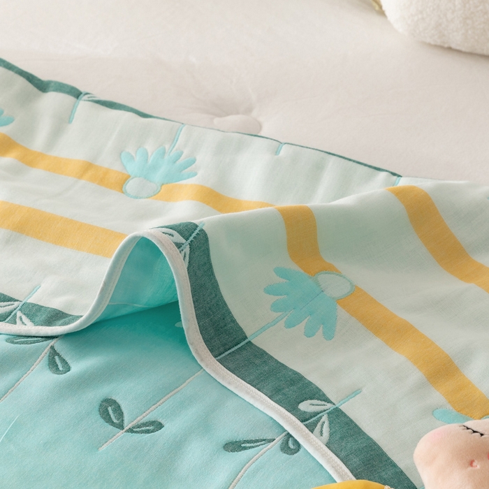 91家纺网 家纺一手货源 找家纺 朴尔家纺-毛巾被 2026新款卡通系全棉六层纱毛巾被 一米阳光-绿