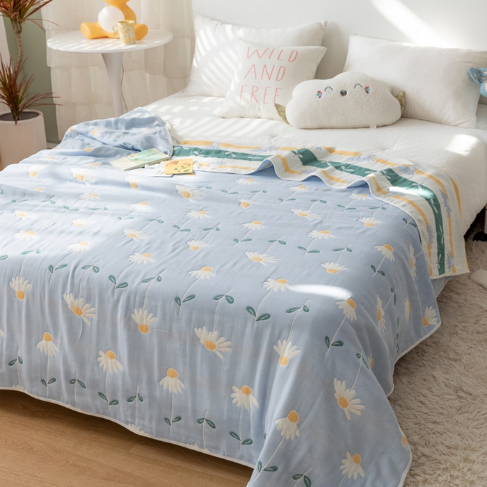 91家纺网 家纺一手货源 找家纺 朴尔家纺-毛巾被 2026新款卡通系全棉六层纱毛巾被 一米阳光-蓝