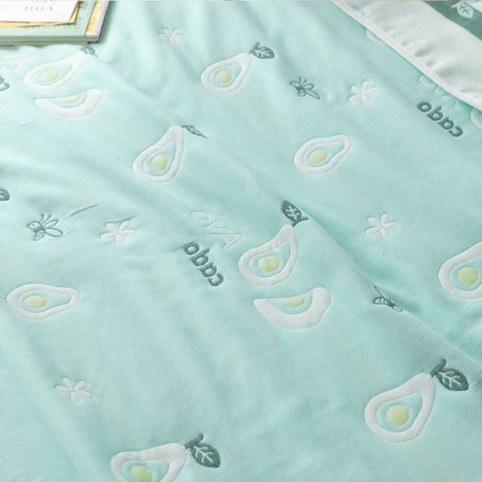 91家纺网 家纺一手货源 找家纺 朴尔家纺-毛巾被 2026新款卡通系全棉六层纱毛巾被 水果乐园-绿