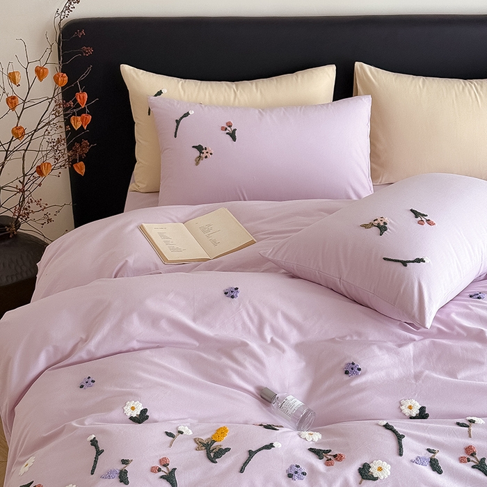 91家纺网 家纺一手货源 找家纺 Mr.pig猪先生水洗棉 2026新款全棉水洗棉毛巾绣四件套-花絮（展示价格为控价，实际价格请联系客服） 花絮-微微紫