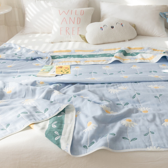 91家纺网 家纺一手货源 找家纺 朴尔家纺-毛巾被 2026新款卡通系全棉六层纱毛巾被 一米阳光-蓝