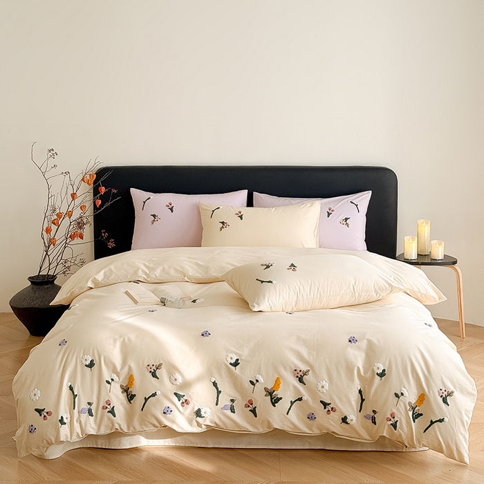 Mr.pig猪先生水洗棉 2026新款全棉水洗棉毛巾绣四件套-花絮（展示价格为控价，实际价格请联系客服） 花絮-杏仁白