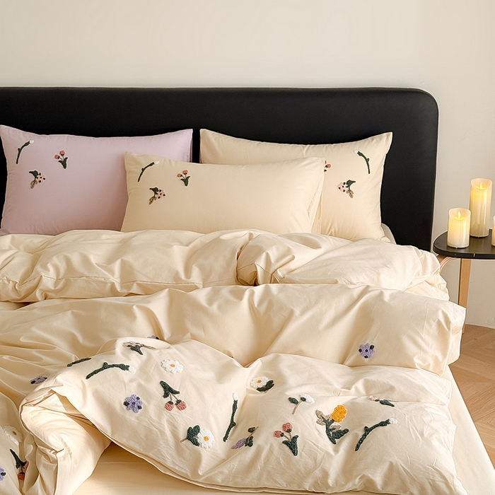 91家纺网 家纺一手货源 找家纺 Mr.pig猪先生水洗棉 2026新款全棉水洗棉毛巾绣四件套-花絮（展示价格为控价，实际价格请联系客服） 花絮-杏仁白