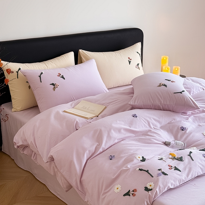 91家纺网 家纺一手货源 找家纺 Mr.pig猪先生水洗棉 2026新款全棉水洗棉毛巾绣四件套-花絮（展示价格为控价，实际价格请联系客服） 花絮-微微紫