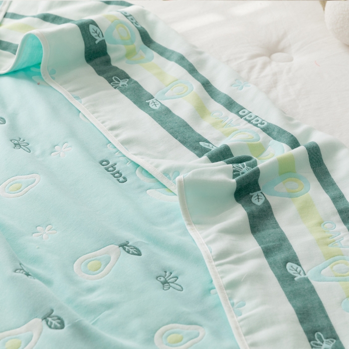 91家纺网 家纺一手货源 找家纺 朴尔家纺-毛巾被 2026新款卡通系全棉六层纱毛巾被 水果乐园-绿