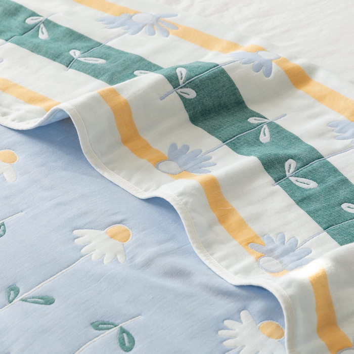 91家纺网 家纺一手货源 找家纺 朴尔家纺-毛巾被 2026新款卡通系全棉六层纱毛巾被 一米阳光-蓝