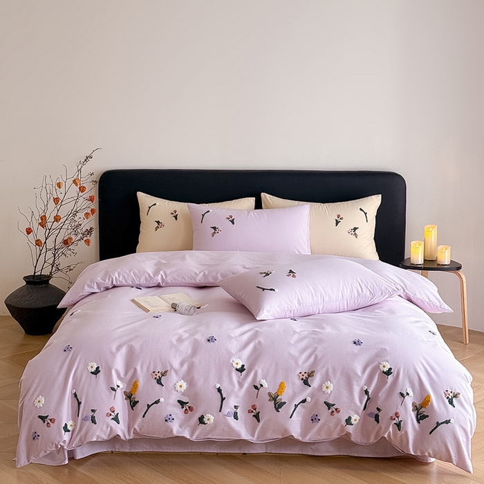 Mr.pig猪先生水洗棉 2026新款全棉水洗棉毛巾绣四件套-花絮（展示价格为控价，实际价格请联系客服） 花絮-微微紫