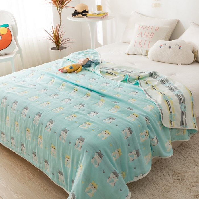 91家纺网 家纺一手货源 找家纺 朴尔家纺-毛巾被 2026新款卡通系全棉六层纱毛巾被 土拨鼠-绿