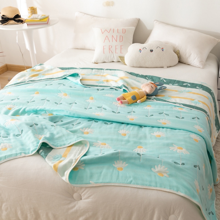 91家纺网 家纺一手货源 找家纺 朴尔家纺-毛巾被 2026新款卡通系全棉六层纱毛巾被 一米阳光-绿