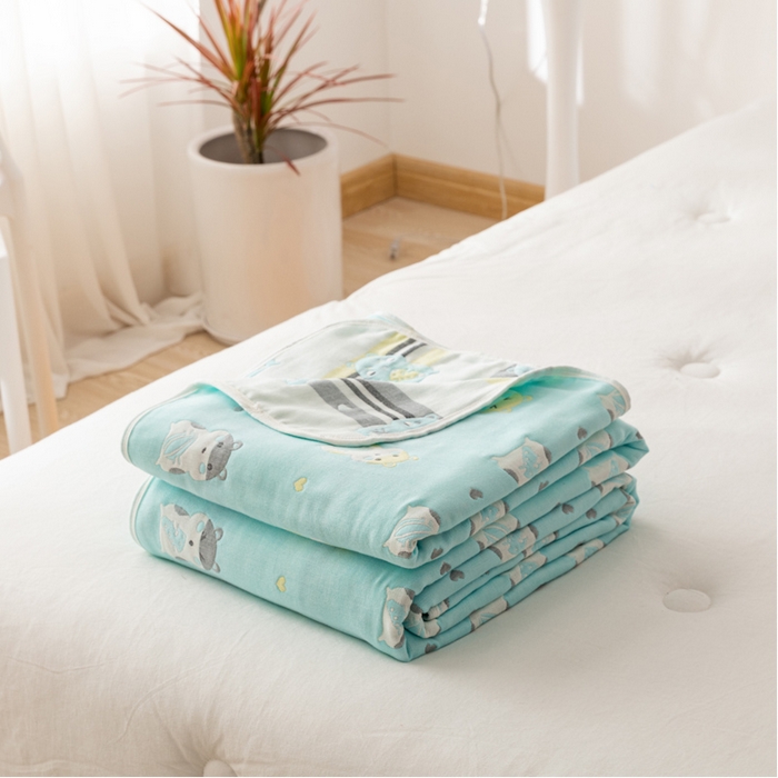 朴尔家纺-毛巾被 2026新款卡通系全棉六层纱毛巾被 土拨鼠-绿