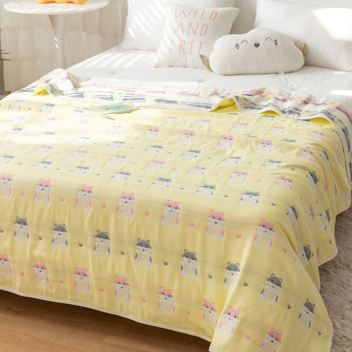 91家纺网 家纺一手货源 找家纺 朴尔家纺-毛巾被 2026新款卡通系全棉六层纱毛巾被 土拨鼠-黄