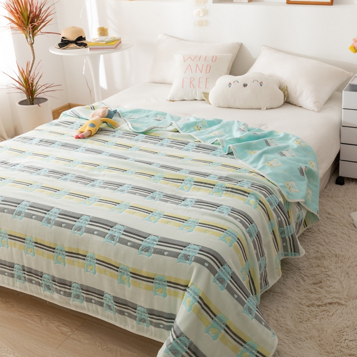 91家纺网 家纺一手货源 找家纺 朴尔家纺-毛巾被 2026新款卡通系全棉六层纱毛巾被 土拨鼠-绿