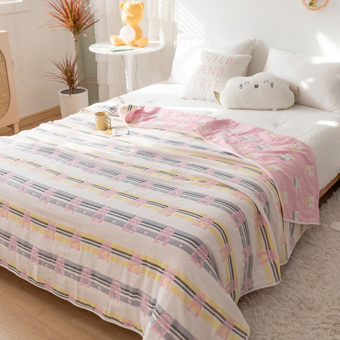 91家纺网 家纺一手货源 找家纺 朴尔家纺-毛巾被 2026新款卡通系全棉六层纱毛巾被 土拨鼠-粉