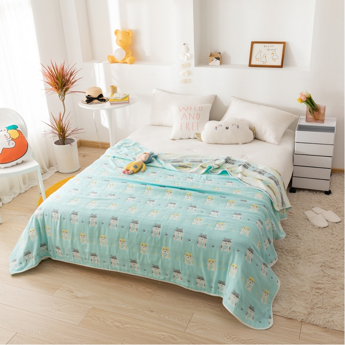 91家纺网 家纺一手货源 找家纺 朴尔家纺-毛巾被 2026新款卡通系全棉六层纱毛巾被 土拨鼠-绿