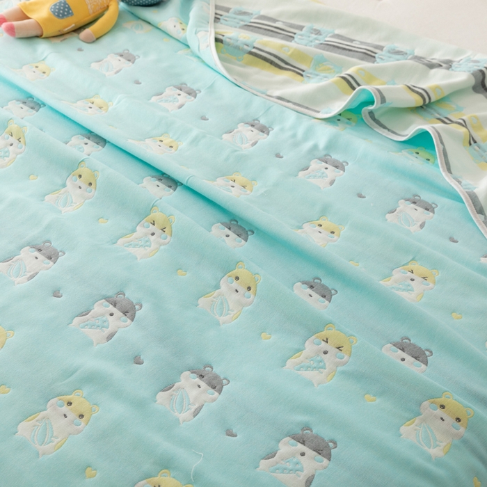 91家纺网 家纺一手货源 找家纺 朴尔家纺-毛巾被 2026新款卡通系全棉六层纱毛巾被 土拨鼠-绿