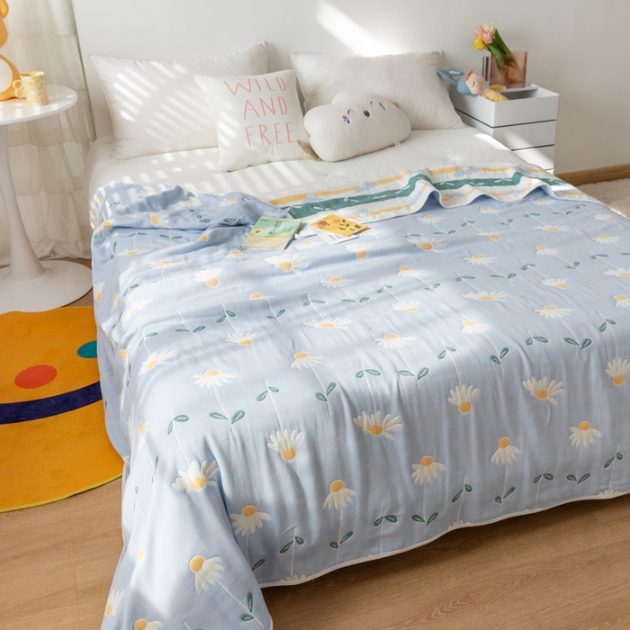 91家纺网 家纺一手货源 找家纺 朴尔家纺-毛巾被 2026新款卡通系全棉六层纱毛巾被 一米阳光-蓝