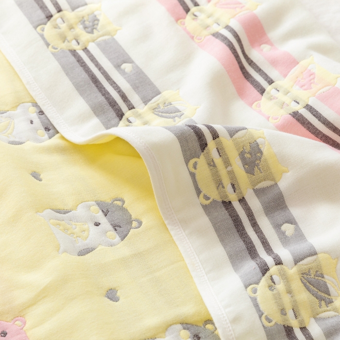 91家纺网 家纺一手货源 找家纺 朴尔家纺-毛巾被 2026新款卡通系全棉六层纱毛巾被 土拨鼠-黄