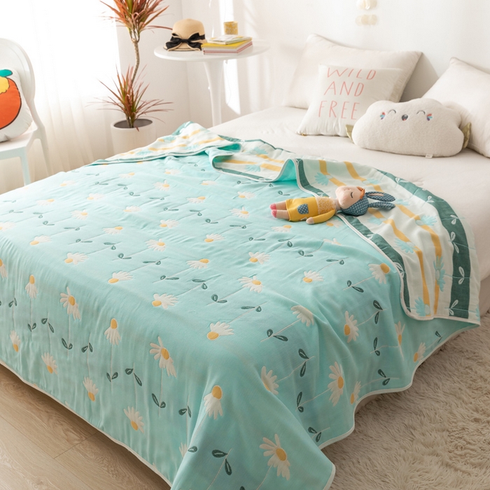 91家纺网 家纺一手货源 找家纺 朴尔家纺-毛巾被 2026新款卡通系全棉六层纱毛巾被 一米阳光-绿