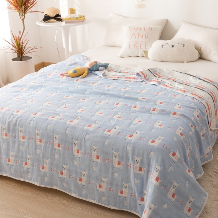 91家纺网 家纺一手货源 找家纺 朴尔家纺-毛巾被 2026新款卡通系全棉六层纱毛巾被 欢乐羊驼-兰