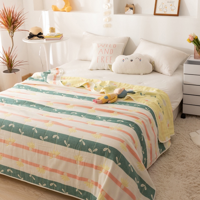 91家纺网 家纺一手货源 找家纺 朴尔家纺-毛巾被 2026新款卡通系全棉六层纱毛巾被 一米阳光-黄