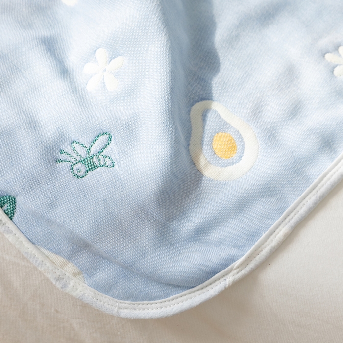 91家纺网 家纺一手货源 找家纺 朴尔家纺-毛巾被 2026新款卡通系全棉六层纱毛巾被 水果乐园-蓝