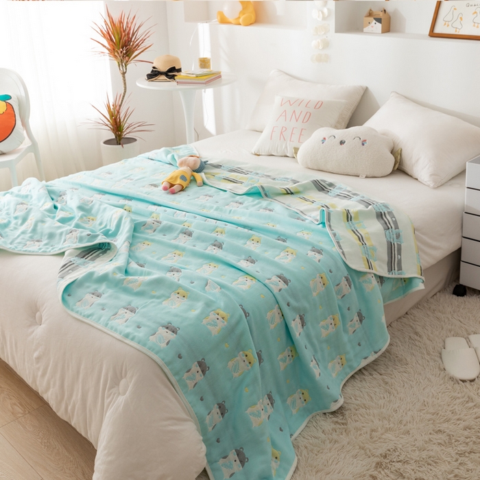91家纺网 家纺一手货源 找家纺 朴尔家纺-毛巾被 2026新款卡通系全棉六层纱毛巾被 土拨鼠-绿