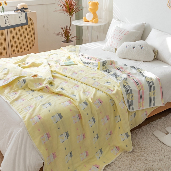 91家纺网 家纺一手货源 找家纺 朴尔家纺-毛巾被 2026新款卡通系全棉六层纱毛巾被 土拨鼠-黄