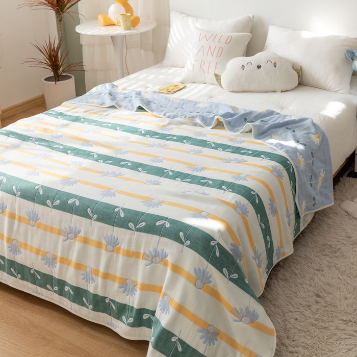 91家纺网 家纺一手货源 找家纺 朴尔家纺-毛巾被 2026新款卡通系全棉六层纱毛巾被 一米阳光-蓝