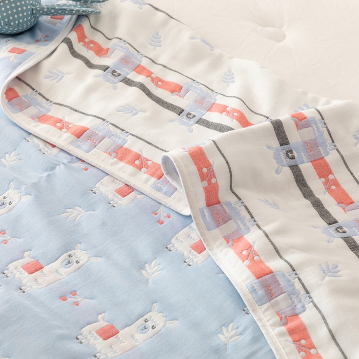 91家纺网 家纺一手货源 找家纺 朴尔家纺-毛巾被 2026新款卡通系全棉六层纱毛巾被 欢乐羊驼-兰