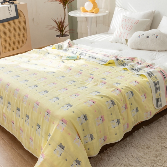 91家纺网 家纺一手货源 找家纺 朴尔家纺-毛巾被 2026新款卡通系全棉六层纱毛巾被 土拨鼠-黄