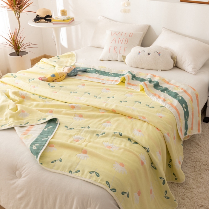 91家纺网 家纺一手货源 找家纺 朴尔家纺-毛巾被 2026新款卡通系全棉六层纱毛巾被 一米阳光-黄