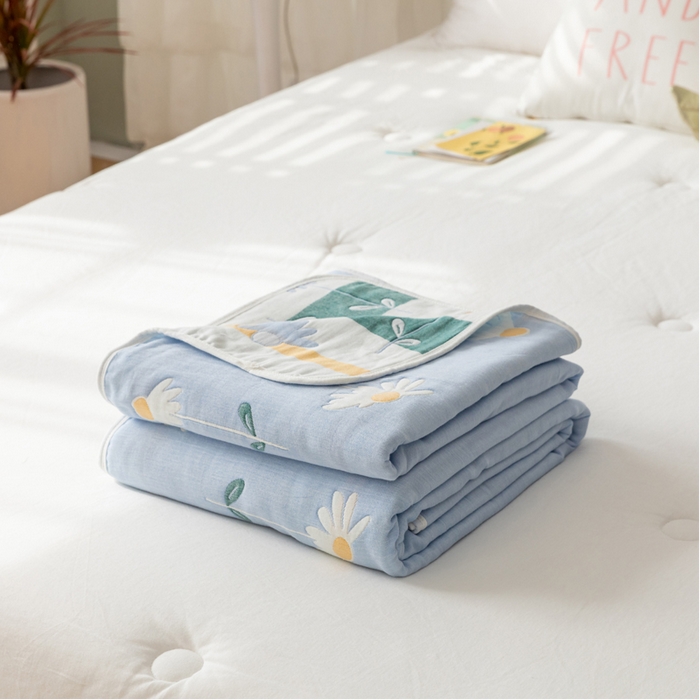 朴尔家纺-毛巾被 2026新款卡通系全棉六层纱毛巾被 一米阳光-蓝