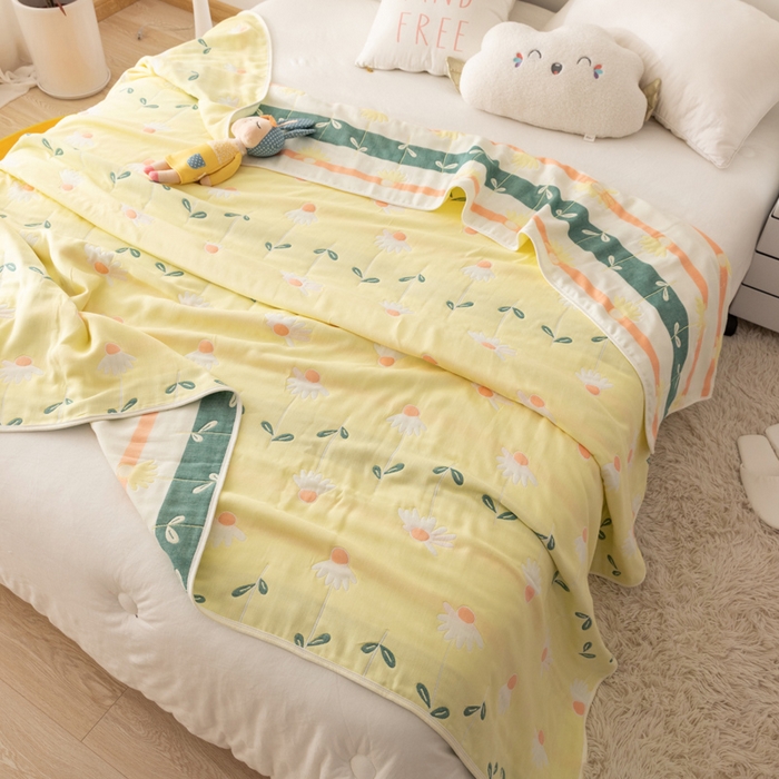 91家纺网 家纺一手货源 找家纺 朴尔家纺-毛巾被 2026新款卡通系全棉六层纱毛巾被 一米阳光-黄