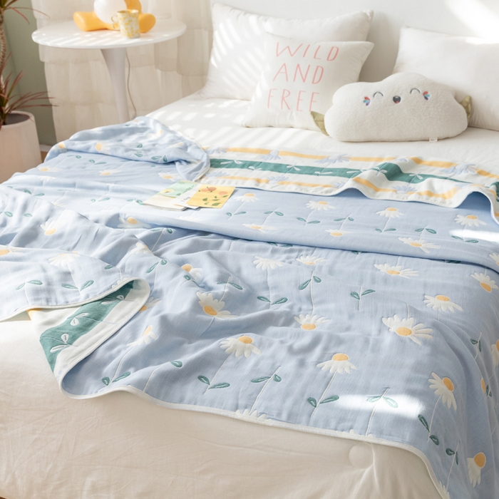 91家纺网 家纺一手货源 找家纺 朴尔家纺-毛巾被 2026新款卡通系全棉六层纱毛巾被 一米阳光-蓝