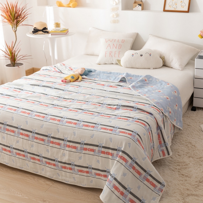 91家纺网 家纺一手货源 找家纺 朴尔家纺-毛巾被 2026新款卡通系全棉六层纱毛巾被 欢乐羊驼-兰