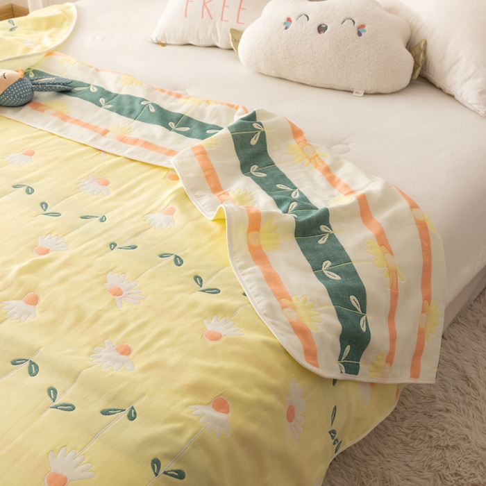 91家纺网 家纺一手货源 找家纺 朴尔家纺-毛巾被 2026新款卡通系全棉六层纱毛巾被 一米阳光-黄