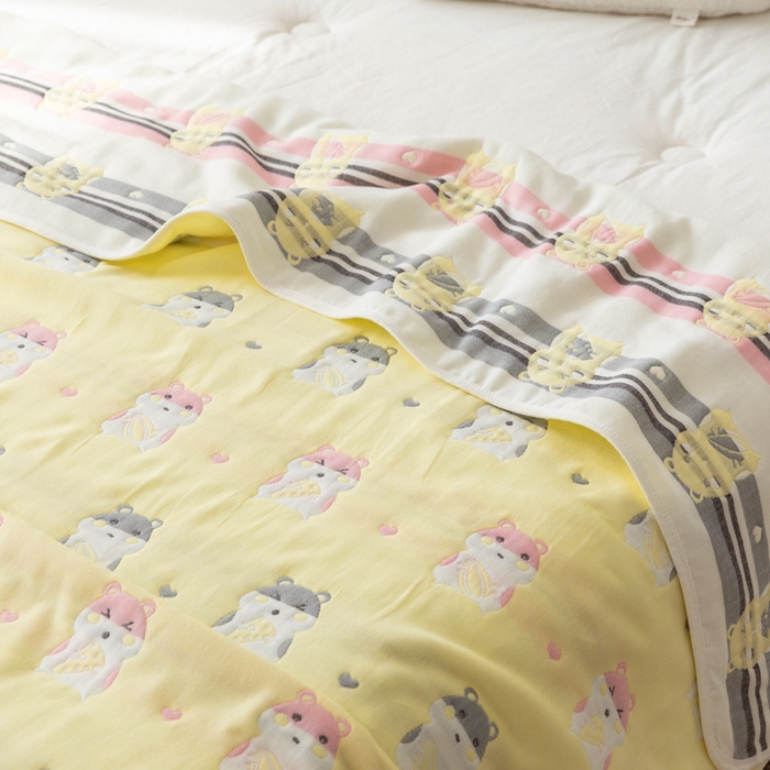 91家纺网 家纺一手货源 找家纺 朴尔家纺-毛巾被 2026新款卡通系全棉六层纱毛巾被 土拨鼠-黄